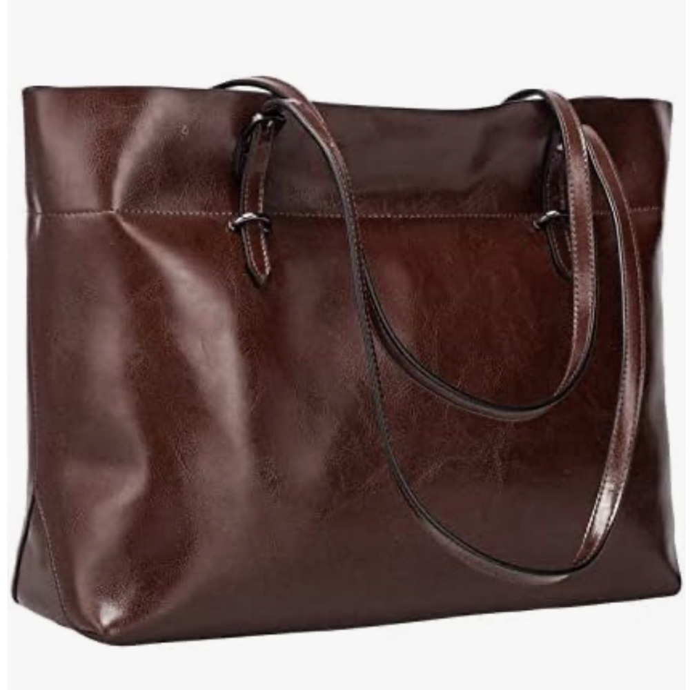 S-ZONE Vintage Y2K Chocolate Brown Leather Tote Shoulder Bag Women's